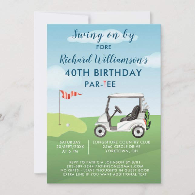 Invitation 40e fête d'anniversaire Fête de Golf pour hommes (Devant)