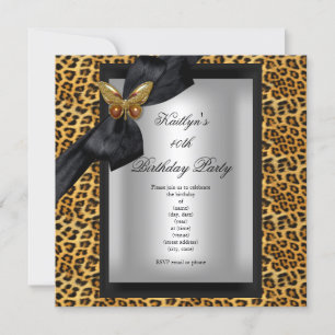 Invitation 40e fête d'anniversaire Leopard Black Butterfly