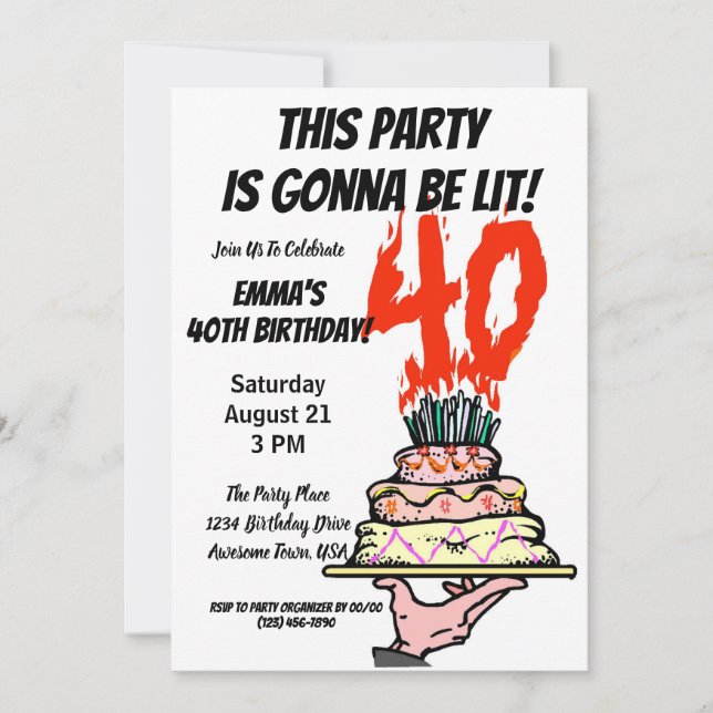 Invitation 40e fête d'anniversaire Photo personnalisée (Devant)