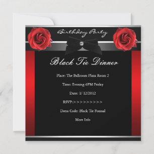 Invitation 40e fête d'anniversaire Rose rouge Cravate noire