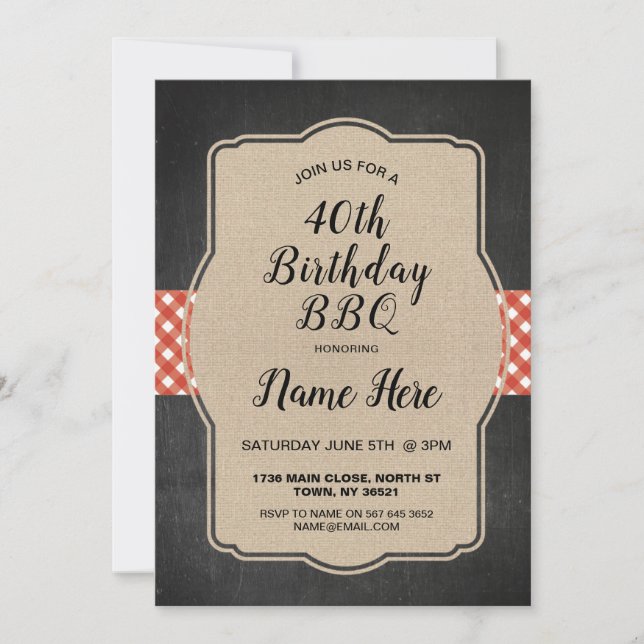 Invitation 40e fête d'anniversaire Rouge En vichy Burlap Invi (Devant)