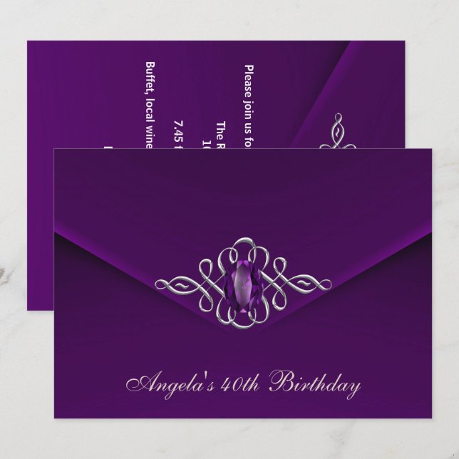 Invitation 40e fête d'anniversaire Royal Silver Plum Velvet P (Devant / Derrière)