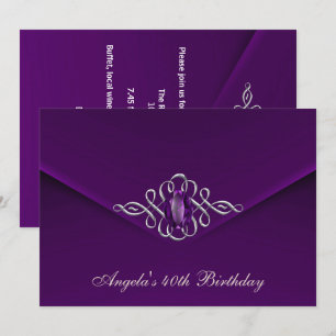 Invitation 40e fête d'anniversaire Royal Silver Plum Velvet P