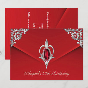 Invitation 40e fête d'anniversaire Royal Silver Red Velvet Pe