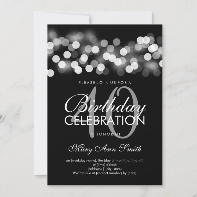 Invitation 40e fête d'anniversaire Silver Hollywood Glam (Devant)