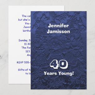 Invitation 40e fête d'anniversaire Sombre Bleu Poupées Invita