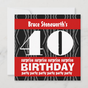 Invitation 40e fête d'anniversaire surprise Noir rouge blanc