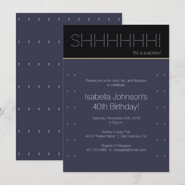 Invitation 40e fête d'anniversaire surprise | Point Polka mod (Devant / Derrière)