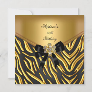 Invitation 40e fête d'anniversaire Zebra Gold Black Bow