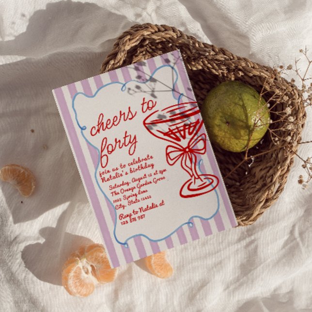 Invitation 40e Main tiré couleur verre de champagne Anniversa (Créateur téléchargé)