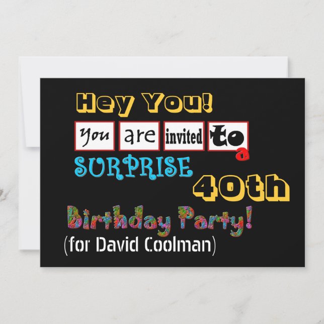 Invitation 40e Modèle SURPRISE Birthday Party V01 (Devant)