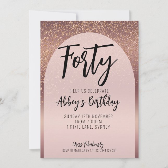 Invitation 40e Parties scintillant Rose Gold Flecks Arc Anniv (Devant)