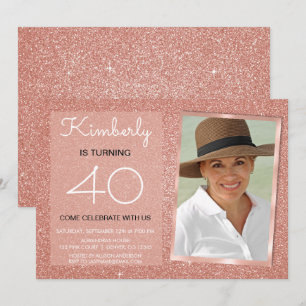 Invitation 40e Sparkle Rose Gold Blush Pink Photo