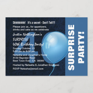 Invitation 40e SURPRISE Anniversaire de la fête Modern Blue H