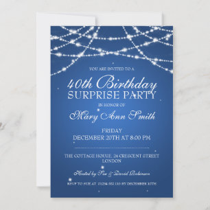 Invitation 40e Surprise Anniversaire de la fête Stars Bleu