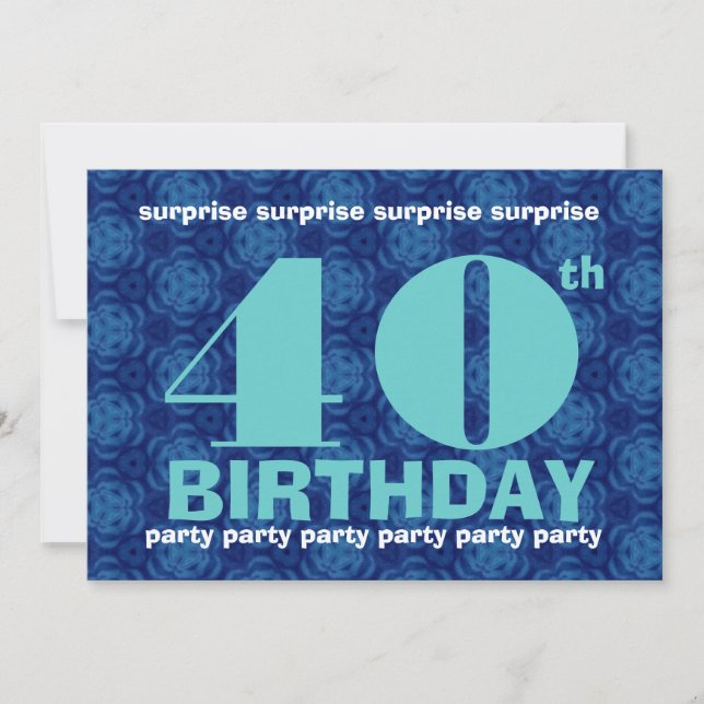 Invitation 40e SURPRISE Birthday Party Blue and Aqua B400 (Devant)
