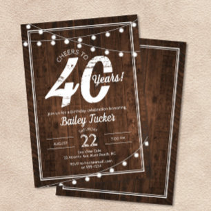 Invitation 40ème anniversaire rustique avec String Lights Par