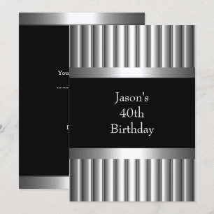 Invitation 40ème métal Chrome noir style blanc argent Mens