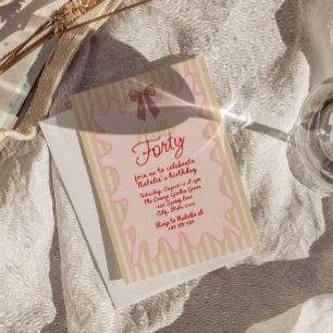 Invitation 40ème Pink Hand Peint Bow Bonjour Quarante Anniver