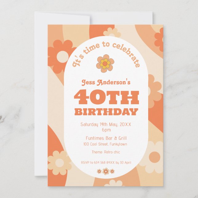 Invitation - 40th Birthday - retro peach pastel (Front)