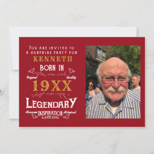 Invitation 40th Birthday Vintage Red Gold Ajouter un nom Anné