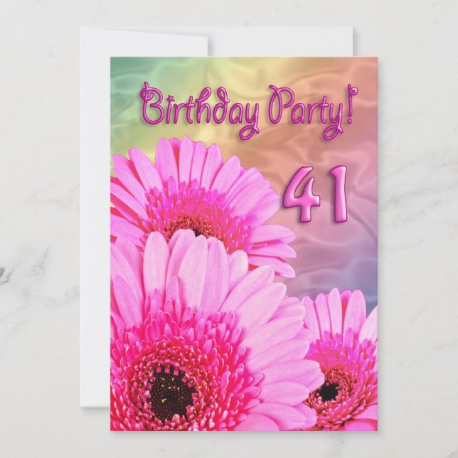 Invitation 41e anniversaire avec fleurs roses (Devant)