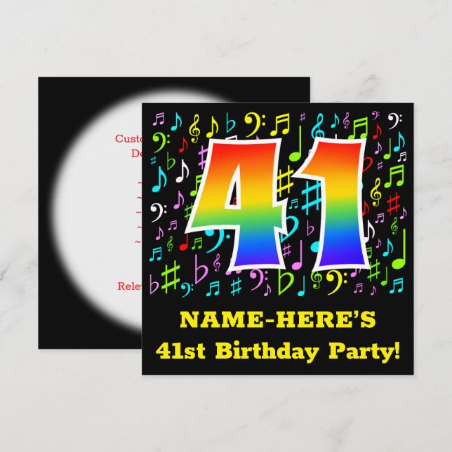 Invitation 41e anniversaire Fête : Symboles de musique amusan (Devant / Derrière)