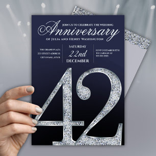 Invitation 42e Anniversaire Diamant Argent Bleu Marine