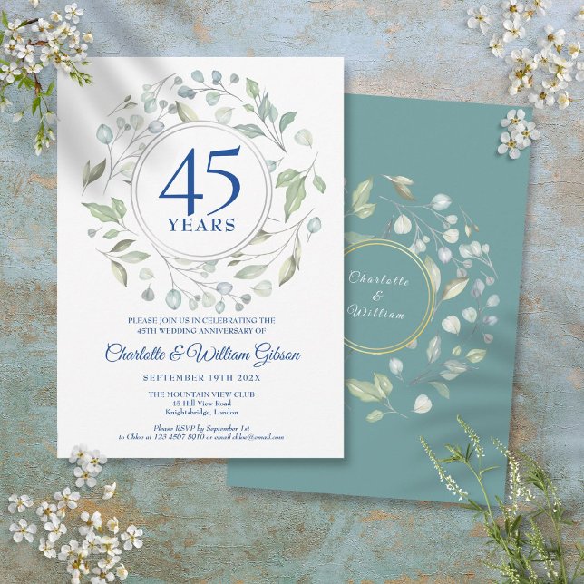 Invitation 45e 65e Anniversaire de Mariage Laurel Verdure (45th 65th Wedding Anniversary Laurel Greenery Invitation)