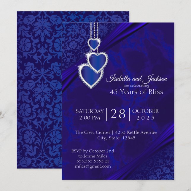 Invitation 45e / 65e conception de noces de saphir de l'anniv (Devant / Derrière)