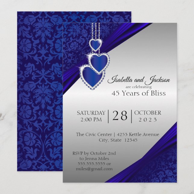 Invitation 45e / 65e Sapphire Conception de l'anniversaire d' (Devant / Derrière)
