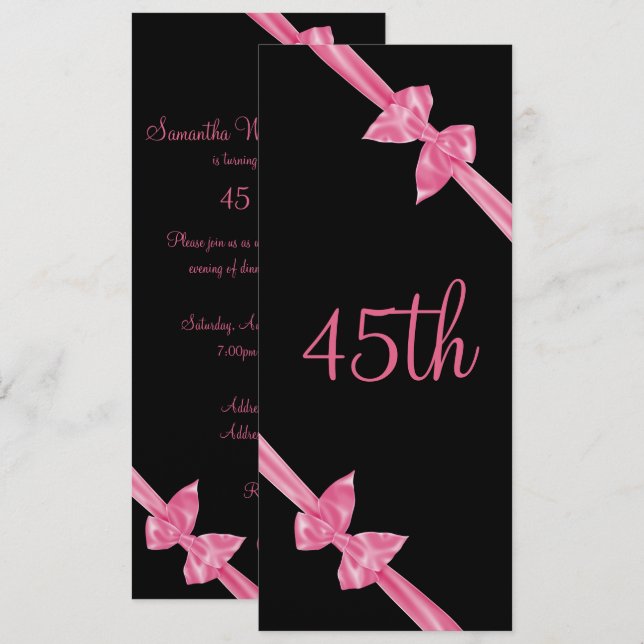 Invitation 45e anniversaire de l'élégant Satin rose (Devant / Derrière)