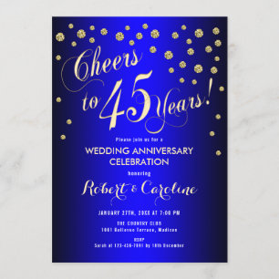 Invitation 45e anniversaire de mariage - Bleu royal et or