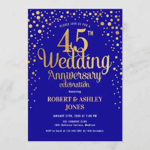 Invitation 45e anniversaire de mariage - Bleu saphir et or
