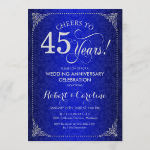 Invitation 45e anniversaire de mariage - Damask bleu argenté