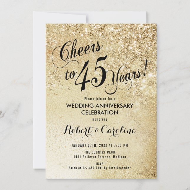 Invitation 45e anniversaire de mariage or (Devant)