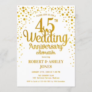 Invitation 45e anniversaire de mariage - Or et blanc