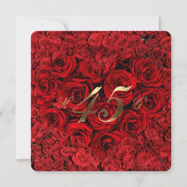 Invitation 45e Anniversaire de Mariage Roses Rouges Cœur Élég (Devant)