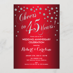 Invitation 45e anniversaire de mariage - Rouge & Argent