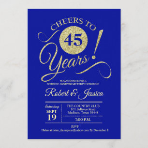 Invitation 45e anniversaire de mariage Saphir Bleu Or