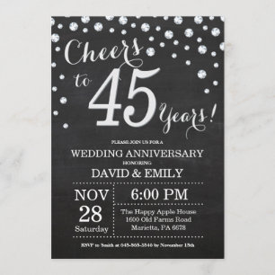 Invitation 45e Anniversaire de Mariage Tableau Noir Argent