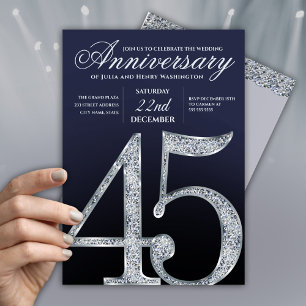Invitation 45e Anniversaire Diamant Argent Bleu Marine