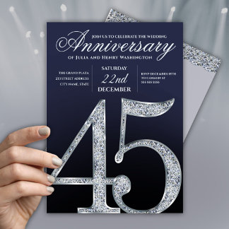 Invitation 45e Anniversaire Diamant Argent Bleu Marine