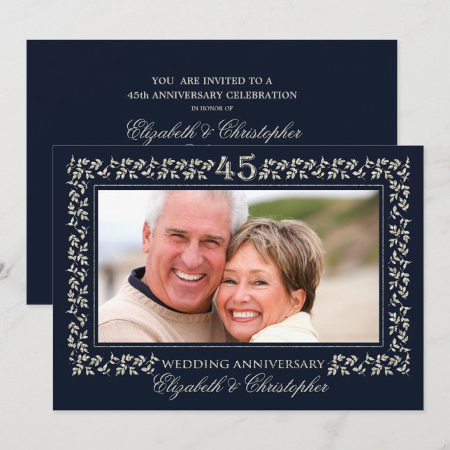 Invitation 45e anniversaire du Mariage | Photo personnalisée (Devant / Derrière)