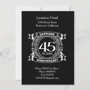 Invitation 45e anniversaire du mariage saphir crête