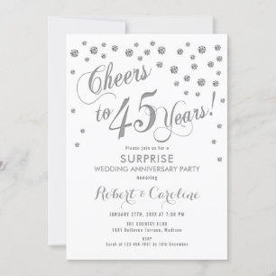 Invitation 45e anniversaire Mariage surprise - Blanc et argen