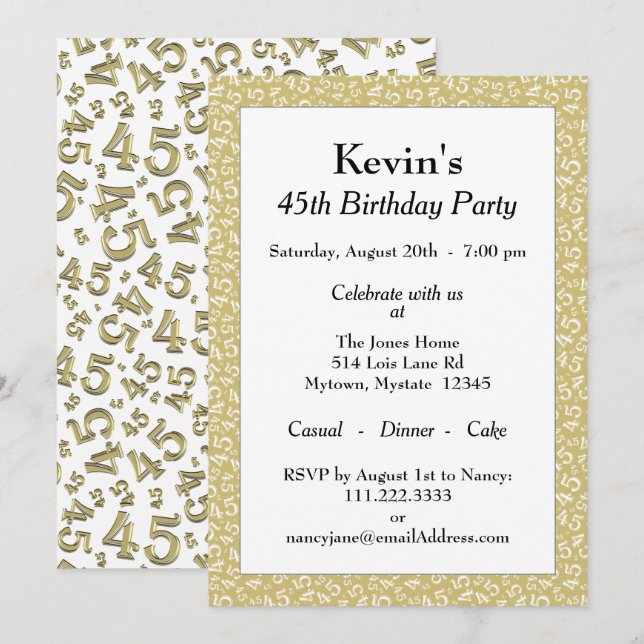 Invitation 45e anniversaire, Motif des numéros Gold/White (Devant / Derrière)