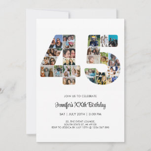 Invitation 45e anniversaire Numéro 45 Photo personnalisée Col