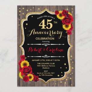 Invitation 45e Anniversaire - Tournesols Bois Rustique