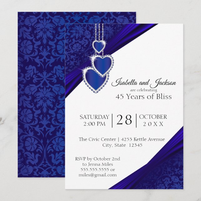 Invitation 45ème / 65ème Sapphire Anniversaire Design (Devant / Derrière)